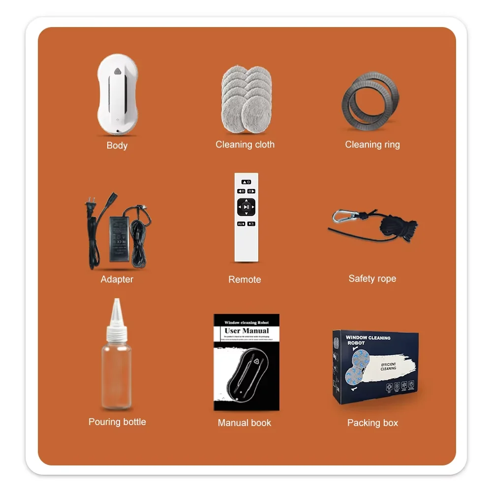 หุ่นยนต์ล้างกระจกหน้าต่างหุ่นยนต์ทําความสะอาดสองด้านสเปรย์น้ํา 2800Pa ดูดแบตเตอรี่ในตัว 500mAh เครื่องใช้ในบ้านอัจฉริยะ