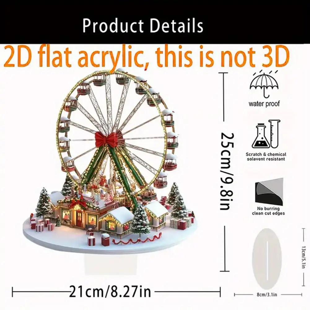 Christmas Ferris Wheel Sign Acrylic Ferris Wheel Shelf Ornaments 2D Desktop Ferris Wheel Decor Christmas Tree Decoration