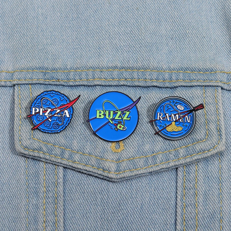 Pizza Ramen Universe Planet Enamel Pins Clothes Backpack Lapel Badge Jewelry Metal Brooches Accessories Gift for Kids Friends