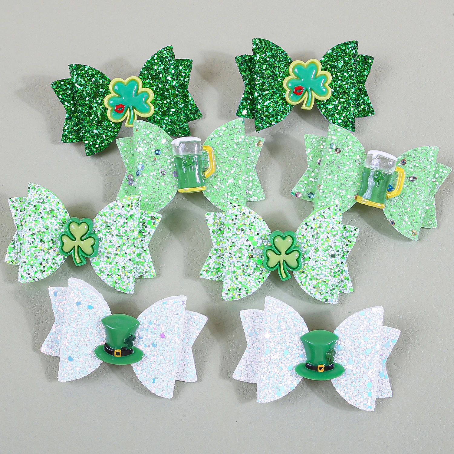 2/8pcs Glitter Hair Bows for Girls ST\'patrick\'s Day Clover Bows Hair Clips Barrettes for Kids Children Party Hair Accessories