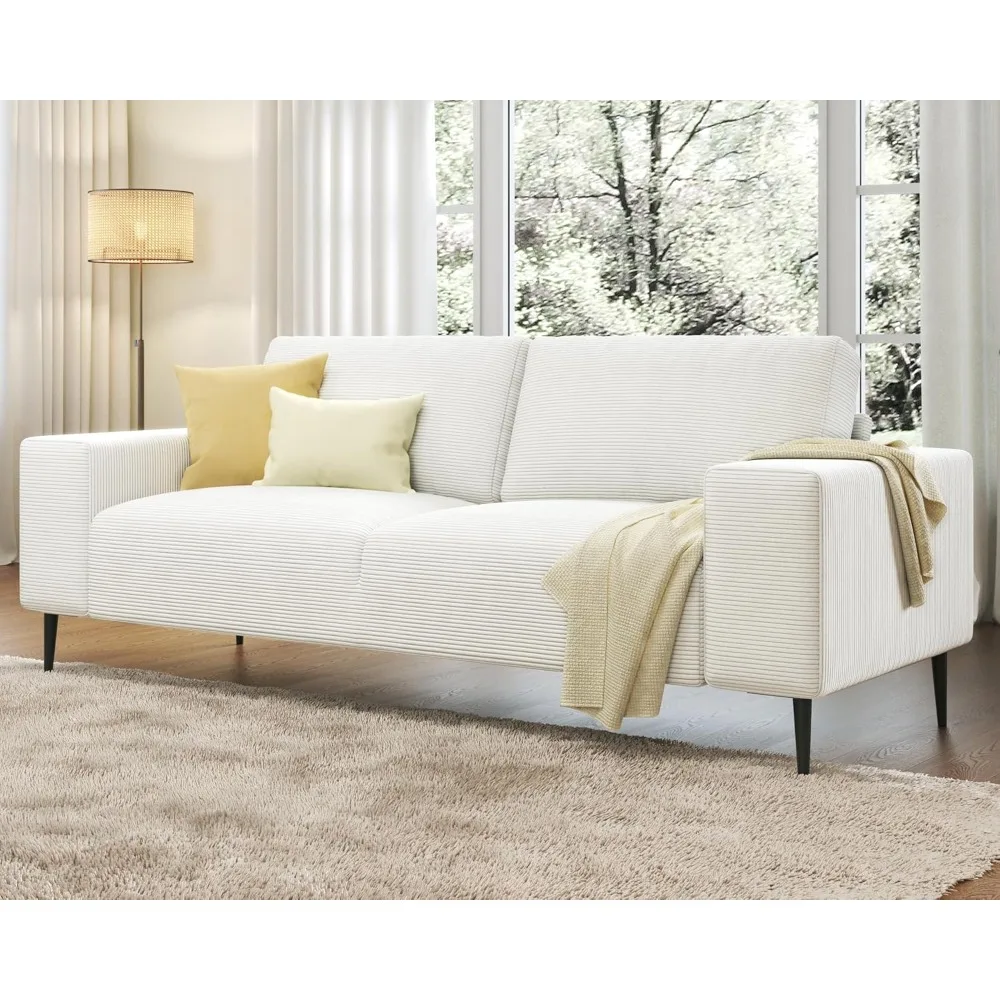 Couch, 89 inch Sofa, 3 Seater Couch with Extra Deep Seats, Cozy Sofa- Modern Couch for Living Room, White Corduroy