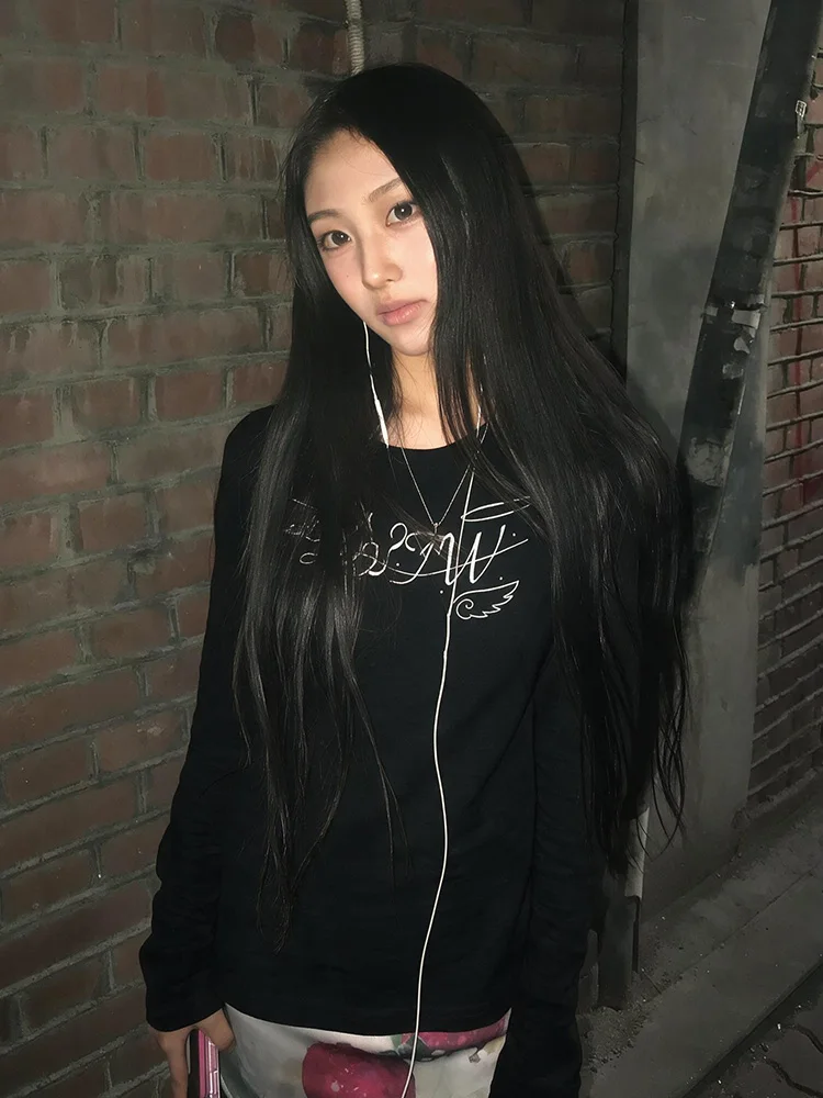 Tonngirls Y2k Japanisches T-Shirt für Damen, langärmelig, mit grafischem Aufdruck, Streetwear, amerikanisches Retro-Vintage-Oberteil, T-Shirt, 2000er-Jahre-Ästhetik – Detail 5