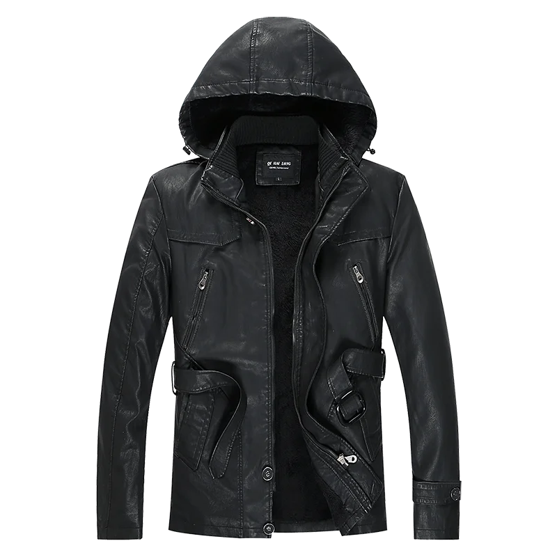 Leather Jackets Outwear Brand Clothing Men's Leather Jackets Winter New Thick Mens Fashion Style Hooded Motorcycle PU Coats Male