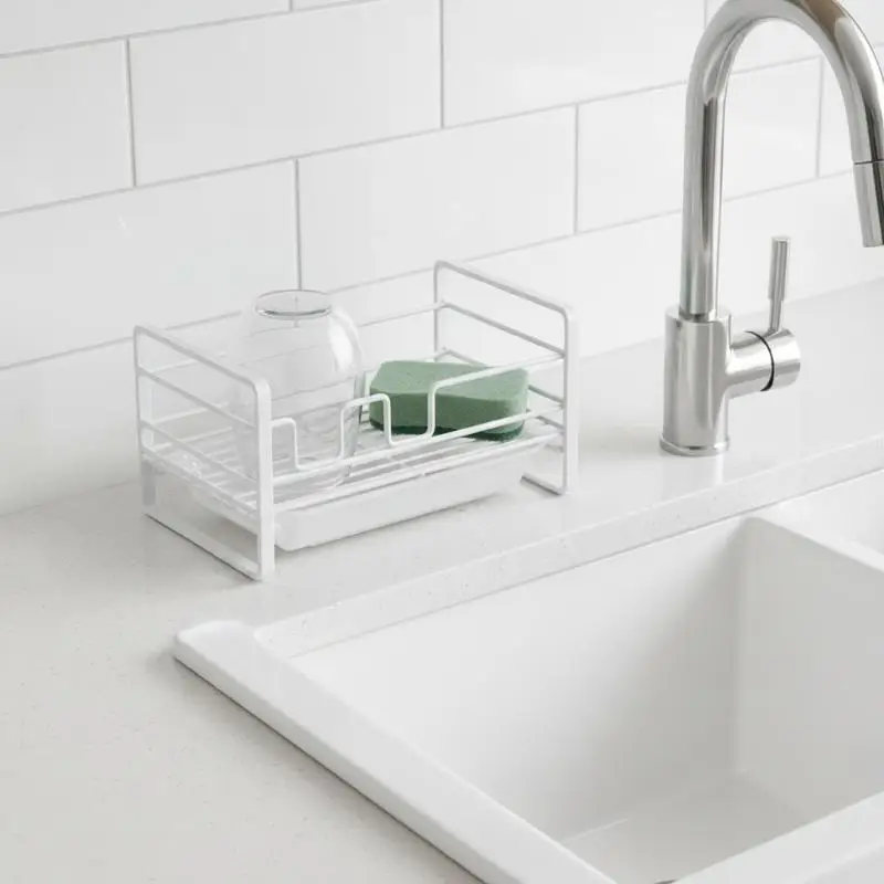 Rustproof Metal Countertop Sponge Holder Removable Drain Tray for Kitchen Sink Dish Cleaning Tools Storage