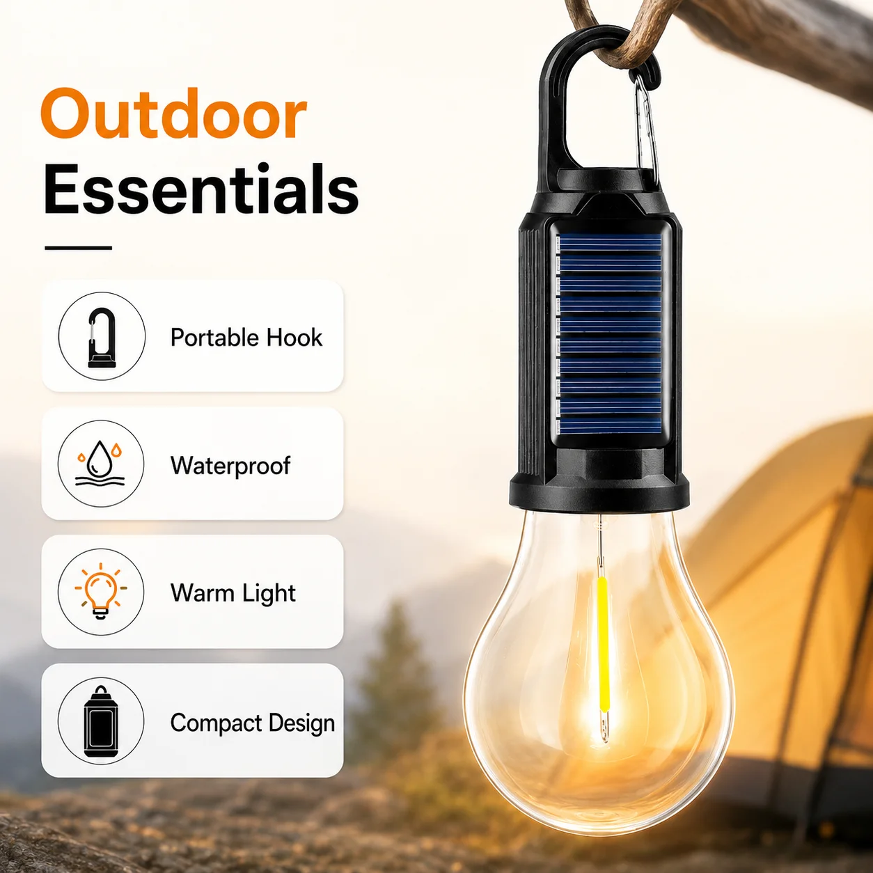 Bombilla Solar para Camping, Lámpara Colgante Recargable por USB, Linterna Portátil Impermeable para Exteriores, para Camping, Barbacoa, Decoración de Jardín