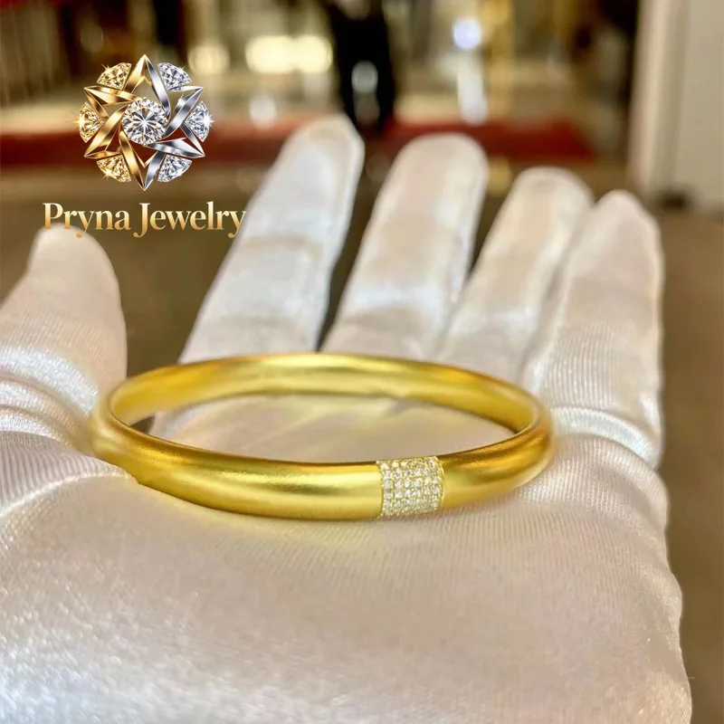 Pryna Jewelry  Luxury 24K 9999 Pure Gold real gold Women's Point Drill Ancient Frosted Rich Round Bracelet Solid Bracelet
