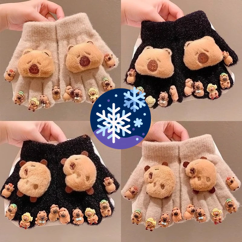 

Kapibara children's gloves winter new girls five-finger cover fleece warm and cold finger cover baby mittens winter gloves