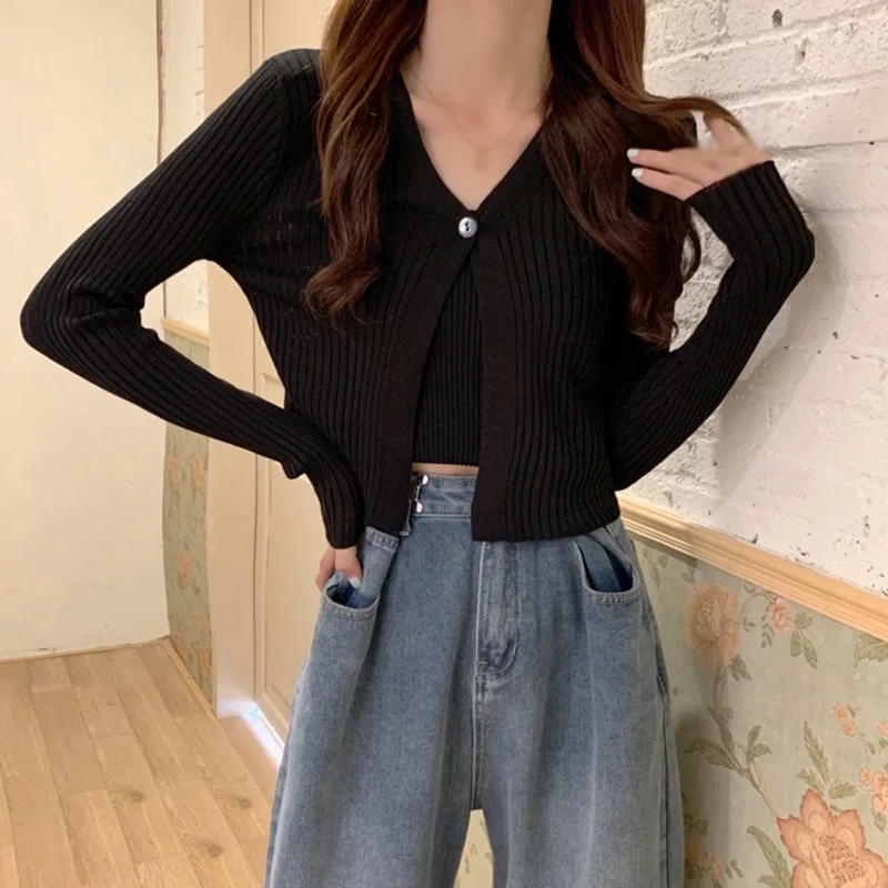 Women Korean Cardigan Long Sleeves V Neck Casual Knitted Button up Sun Protection