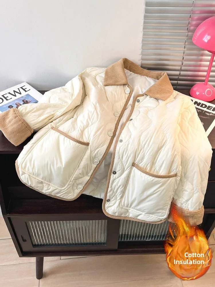 

Lightweight ort down Cotton Jaet Women's Faionable Winter Coat Velvet Collar Cotton Outerwear Comfortable Retro Sle