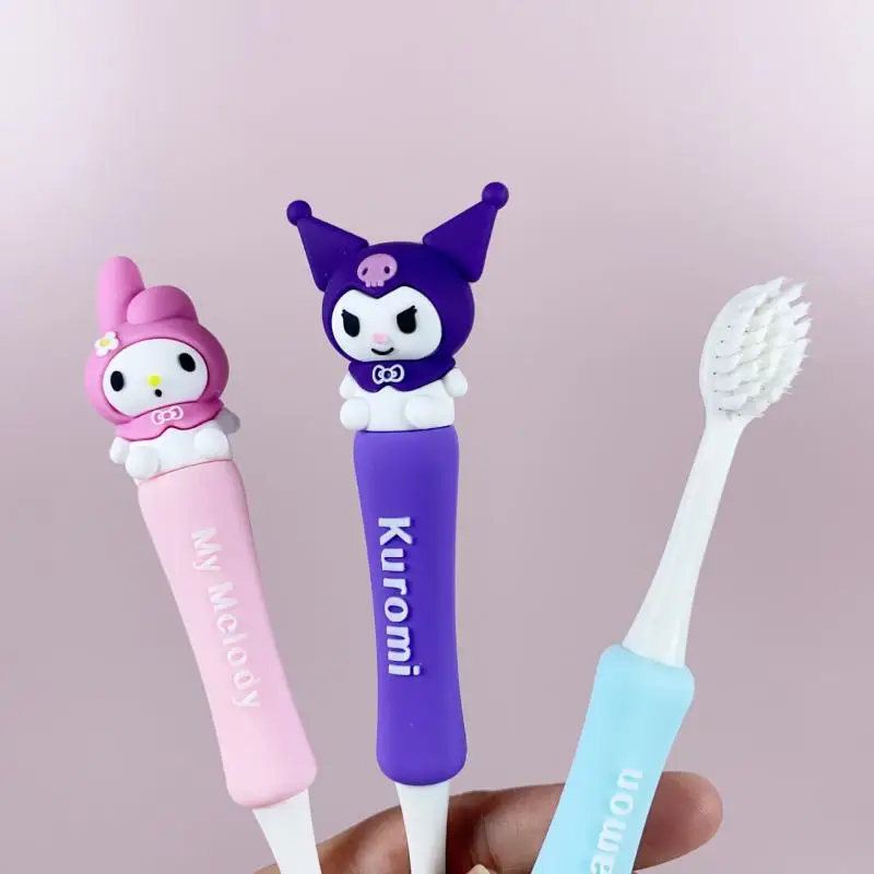 Sanrios Kuromi Melody Cartoon Silicone Soft Bristle Toothbrush Hellokitty Pompom Cinnamoroll Cute Children's Tooth Cleaning Tool