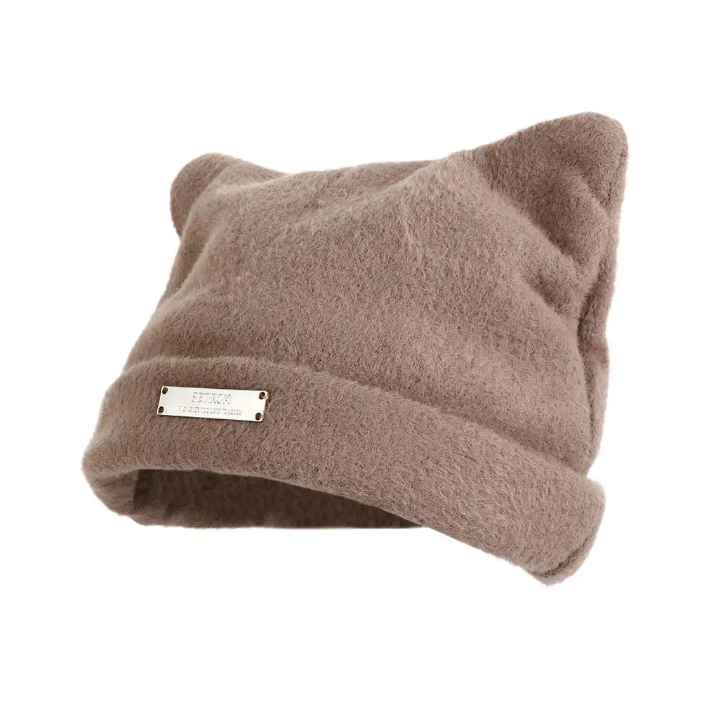 

Fashion Letter Cat Ears Hat Fluffy Bear Ears Knitted Cap Skull Cap All-match Winter Plush Hat Winter/Autumn