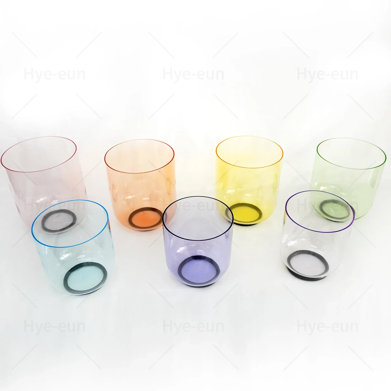 YXQY 7pcs CDEFGAB Note Color Clear Crystal Singing Bowls Set  Quartz Sound Healing Yoga Meditation Transparent Bowls with Bag
