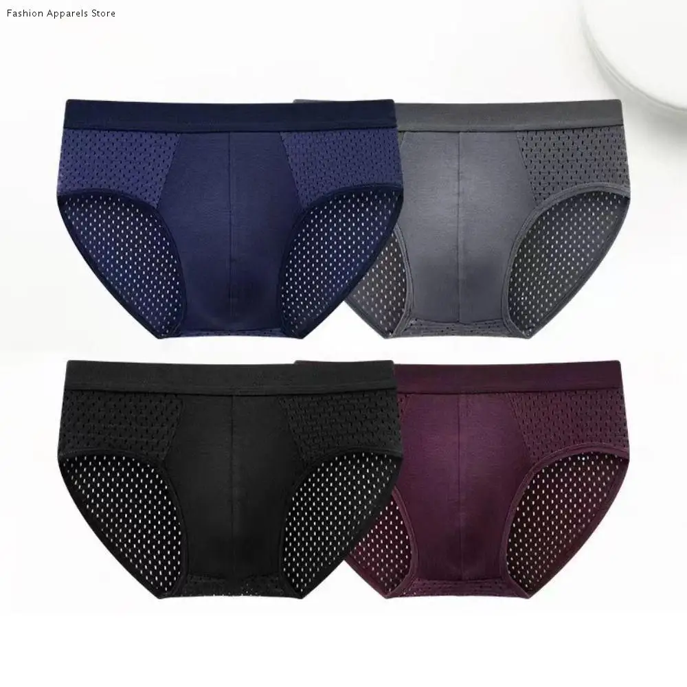 

4PCS Low Waist Men Mesh Panties Oversize Briefs Male Thin Panties Elastic Male Lingerie Ice Silk Triangle Underwear Gifts