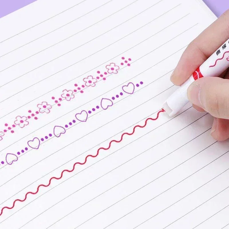 3-8 Stuks Kawaii Kleurrijke Markeerstift Pennen Kawaii Lijnvormige Rolpunt Curve Voering Graffiti Pen Koreaans Briefpapier Kantoor