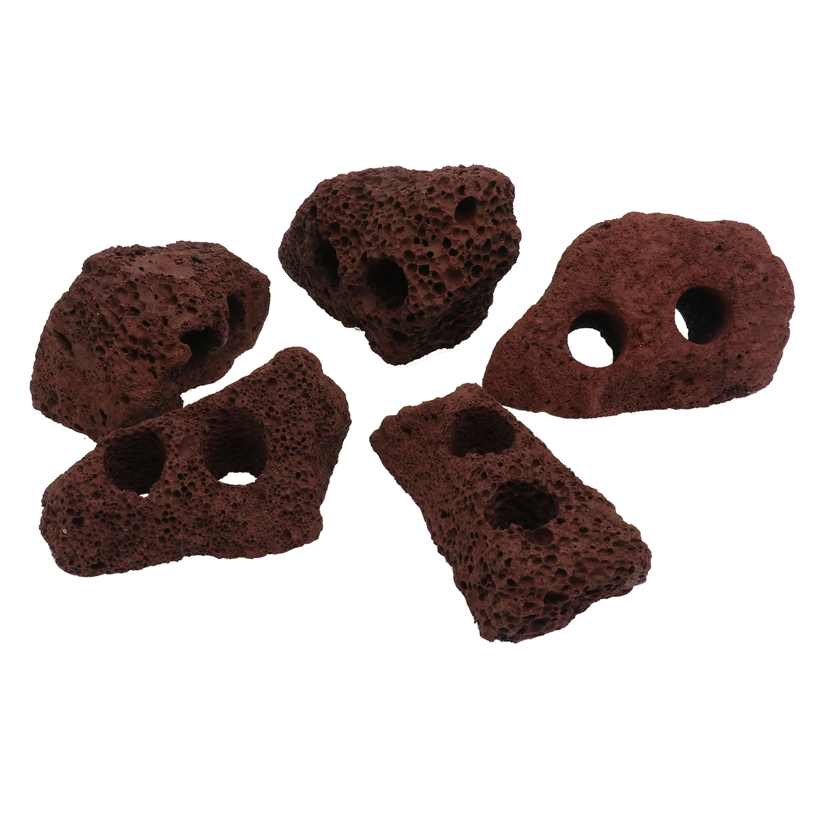 

5pcs Volcanic Rock Ornaments Aquarium Fish Tank Decor Natural Stones Water Grass Fixed Ring Plant Shelter Landscape Accessories