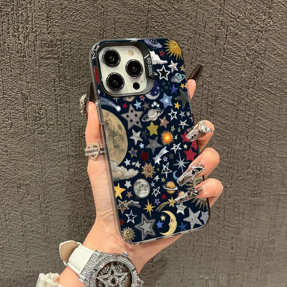 

Stars and moon case for iPhone17 16 15 14 13 12 11 Pro/ Max/Plus shock-proof rear cover anti-fingerprint