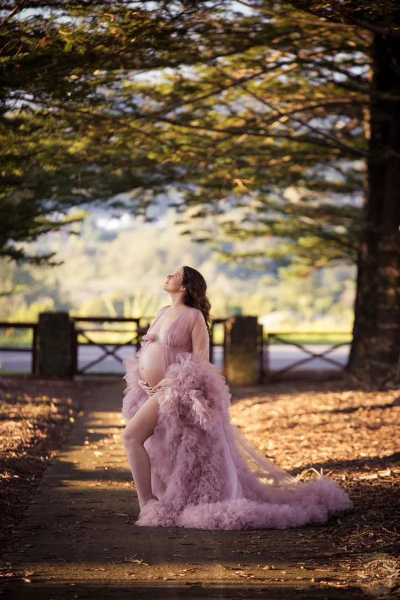 Novo único vestidos de baile tule roupões de maternidade das mulheres photoshoot vestidos de noite fofo em camadas tule robe formal vestido de festa