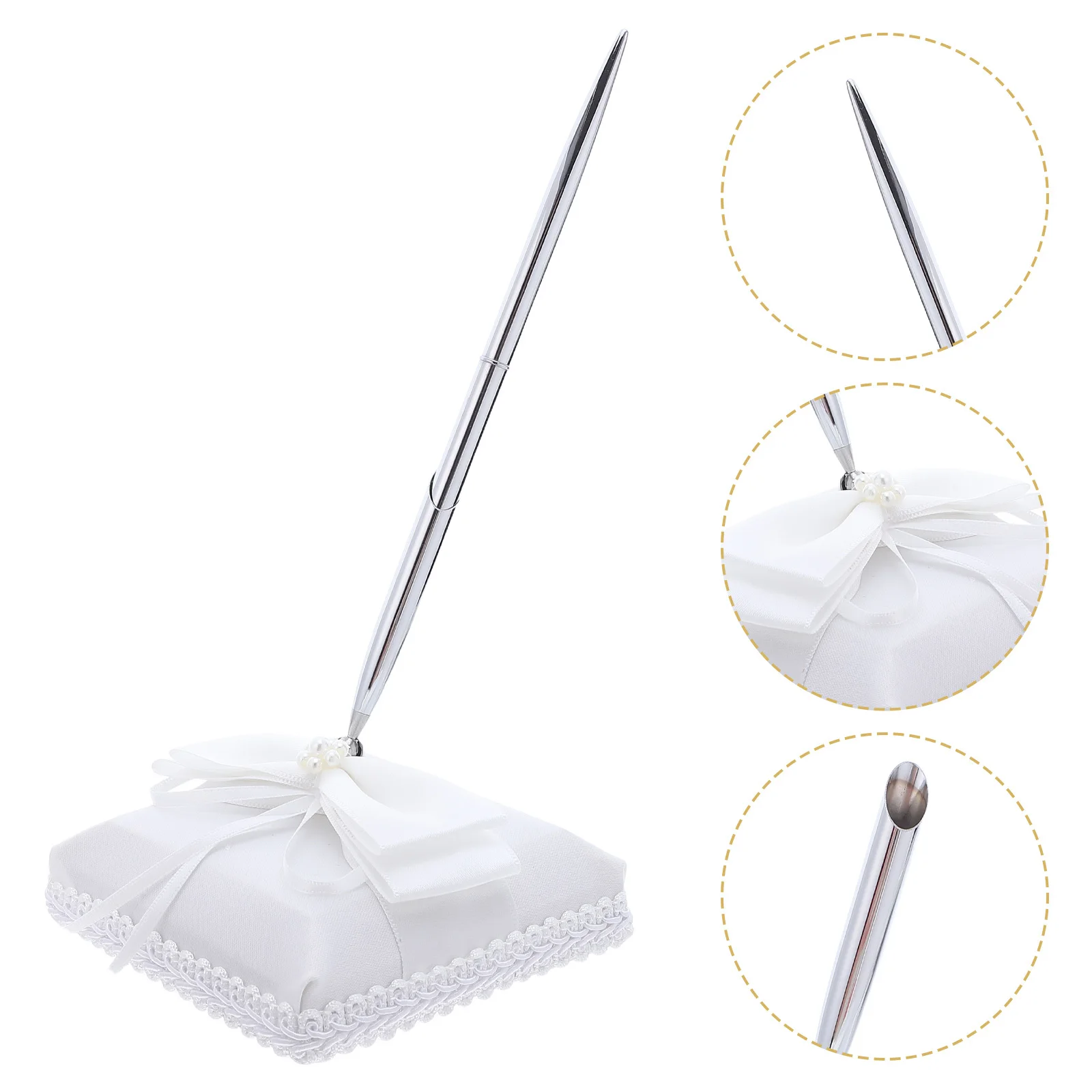 

Wedding Sign In Pen Metal Ballpoint With Bow Fabric Stand For Guest Book Signing Ceremony Reception Graduation Event