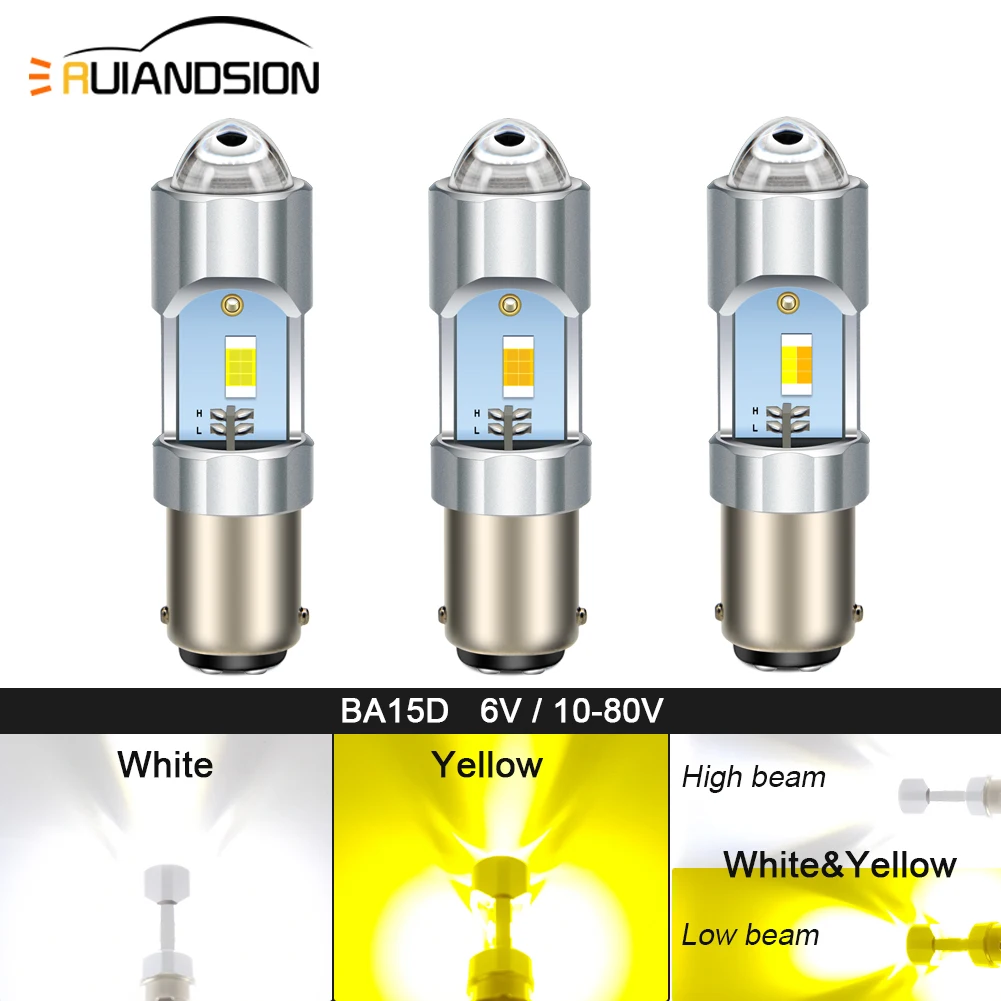 BA15D S25 LED Motorcycle Headlight Bulb 3570 3SMD Chip Fit Car Reverse Parking Lamps High Low Beam White Yellow 6V 1000Lm