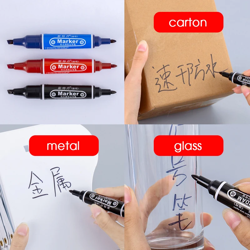 Double-Ended Oil-Based Markers,Large-Tip Pen Refillable High-Capacity Logistics Marker, 6mm-1mm Nib,Quick-Drying,Non-Erasable
