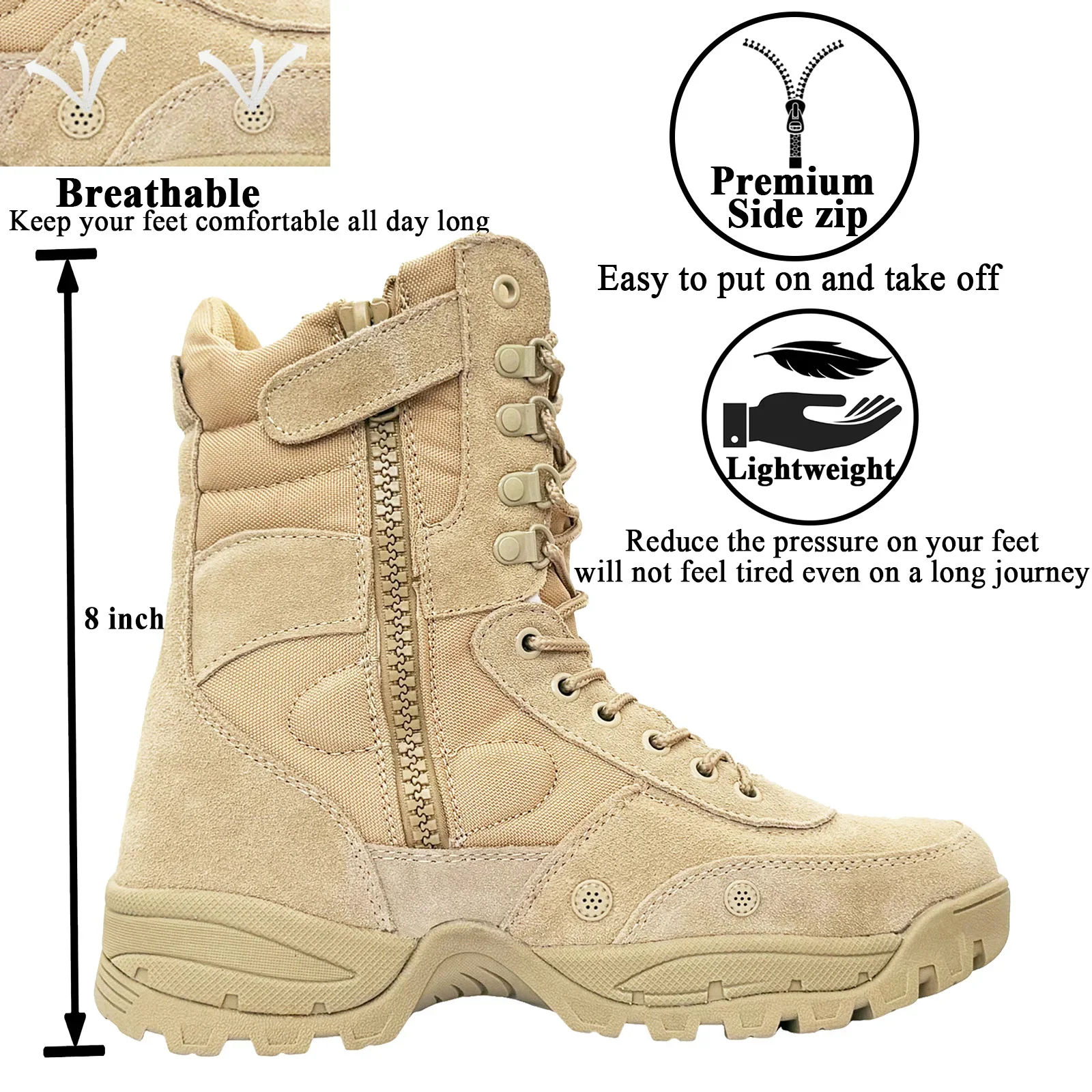 LAHORS® Brand Lightweight Cowhide Leather Tactical Boots Men's Boots Desert Combat Boots Outdoor Hiking Boots Ankle Shoes Men