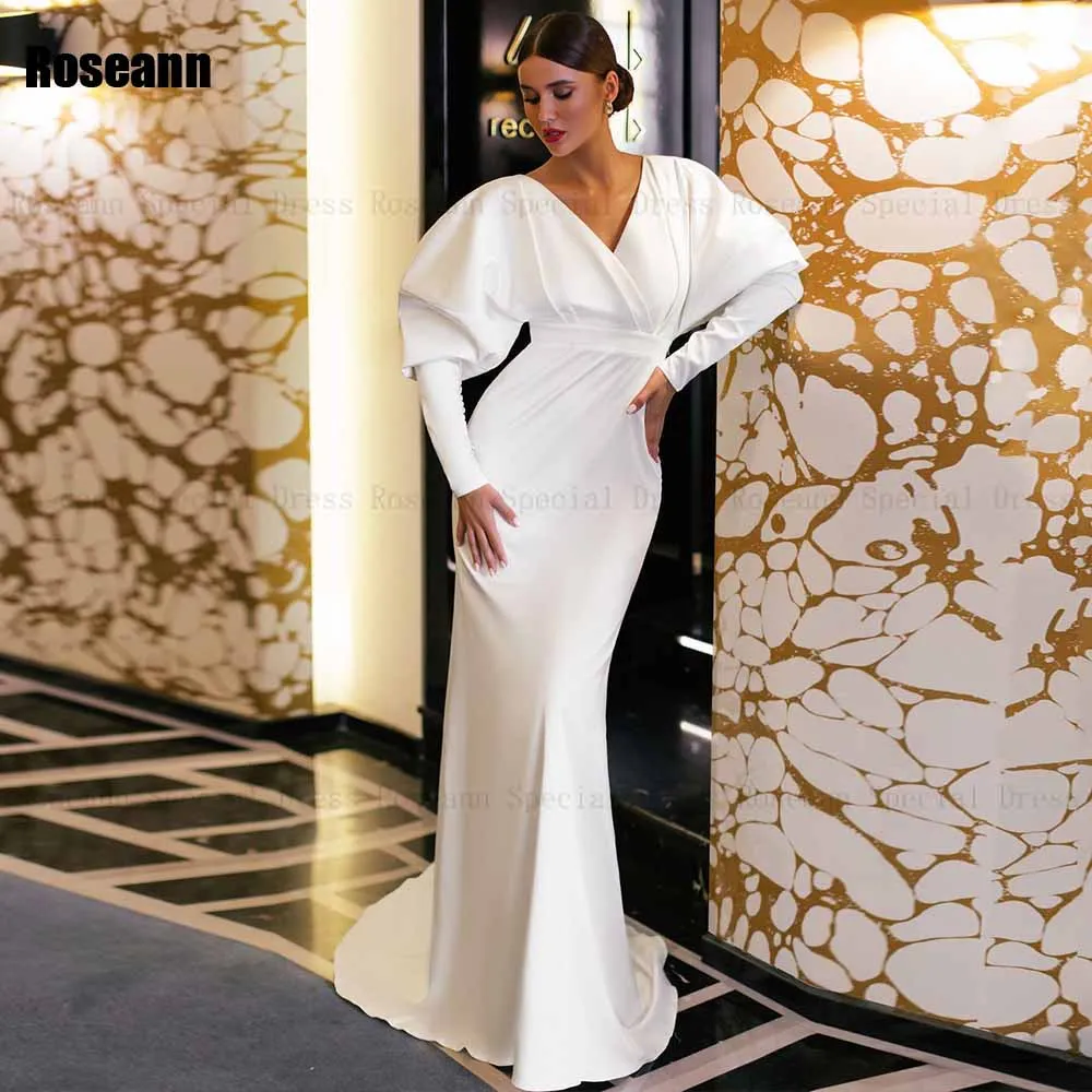 Robe de mariée sirène exquise personnalisée, nouveau Design, col en v, manches bouffantes, dos ouvert, robes de mariée en Satin, 2025