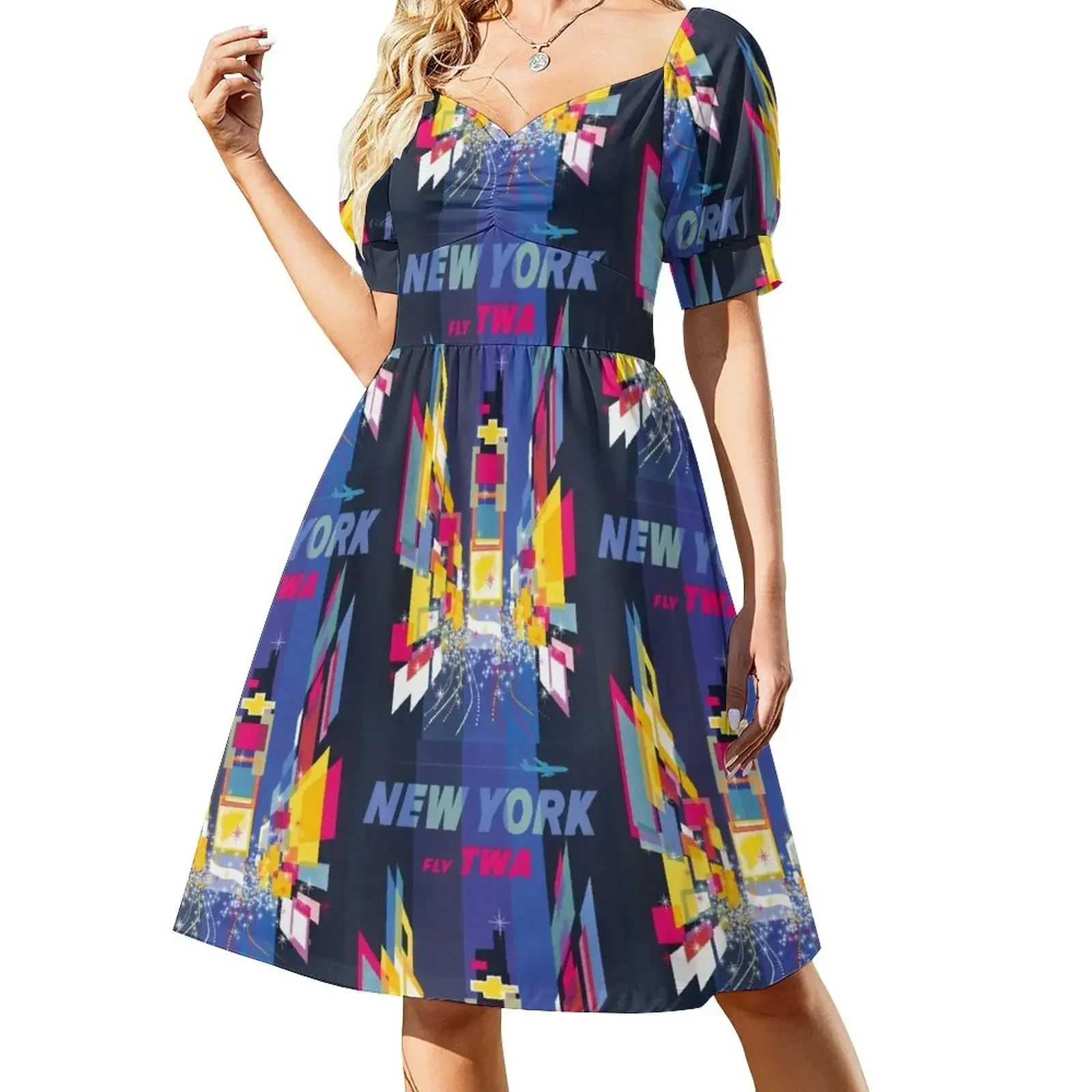 

Vintage "Fly TWA" Poster Short-Sleeved Dress summer dress for women 2025 dress women summer 2025