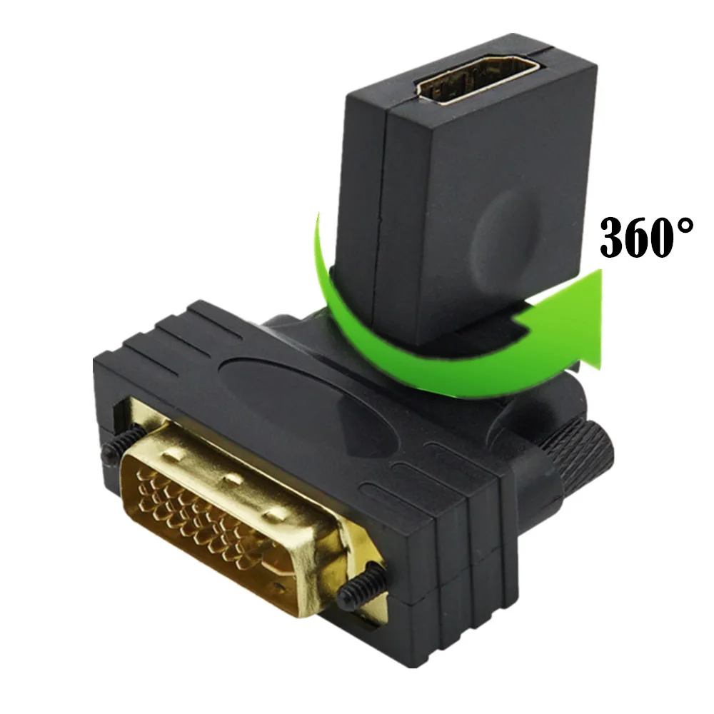 360 Degree Rotatable DVI24+1 Revolution HD Female Adapter Right Angle 180DVI Male To HD Female Twisted Head