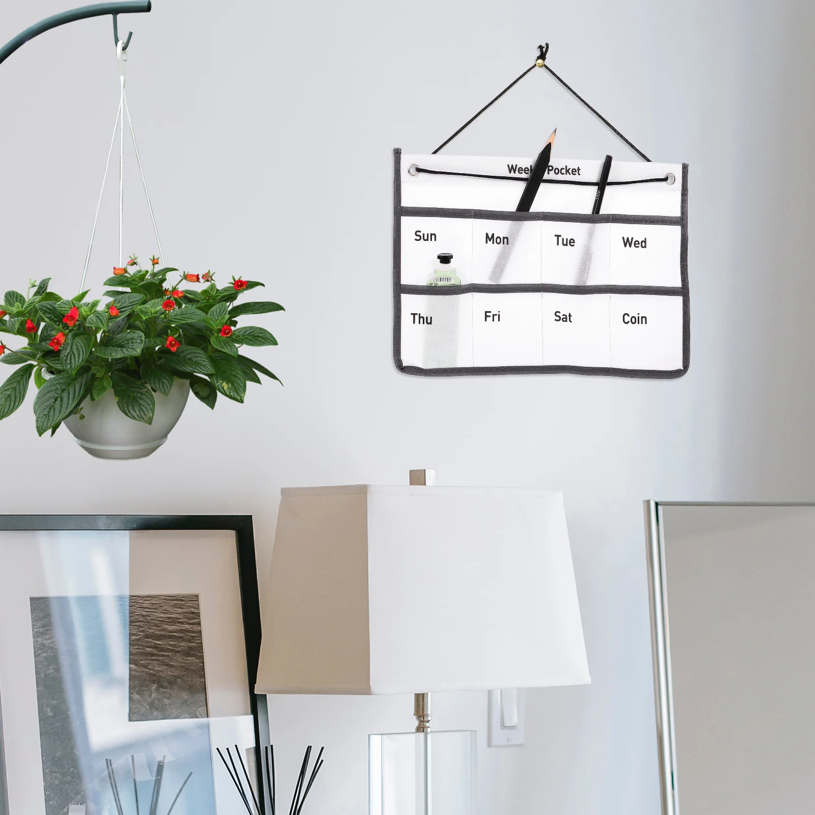 

Wall Mounted Weekly Calendar Storage Bag White Non Woven Pocket ganizer Home Office Decor Calendar Wall Bag Storage Solution