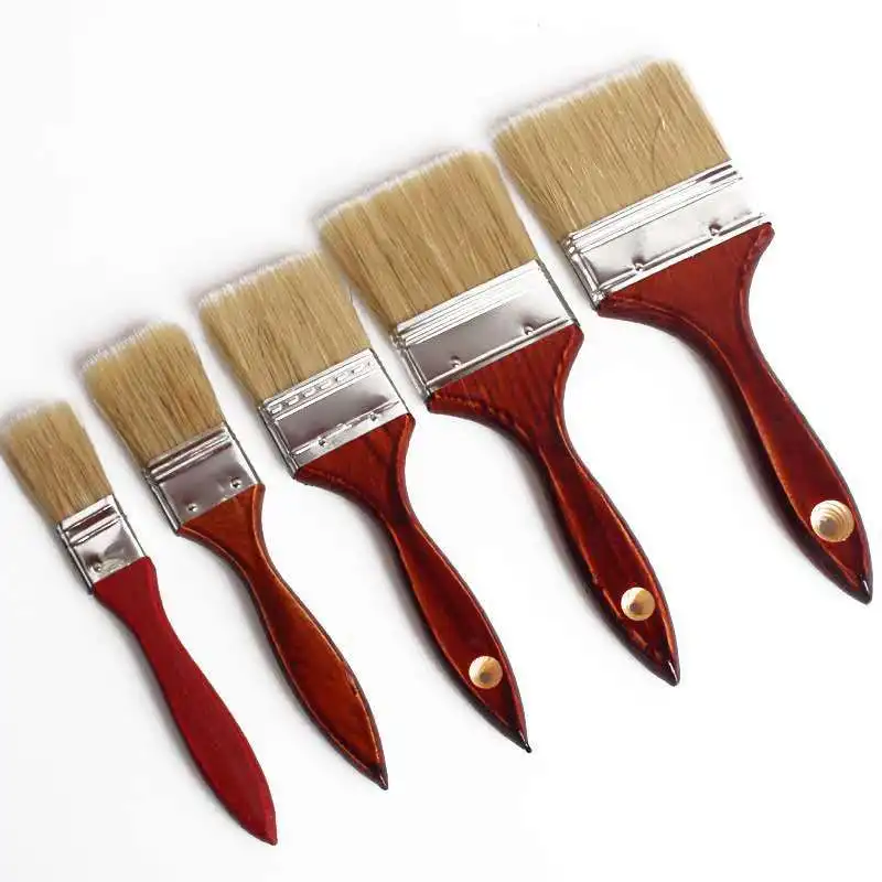 

5PC 1/2/3/4/5 inch Red Wood Handle Long Bristle Paint Brush Set For Wall Furniture Coating Painting Tools