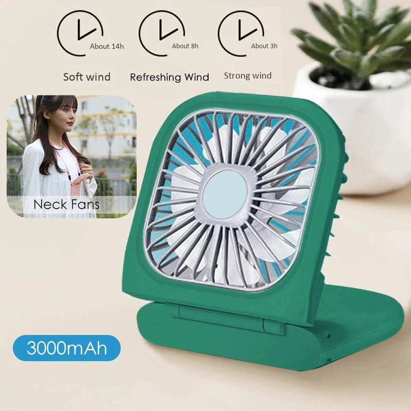 

AT44-Portable Fan Mini Necklace Fan USB Rechargeable Handheld Fan Foldable Personal Cooling Fan Air Cooler 3 Speeds Setting
