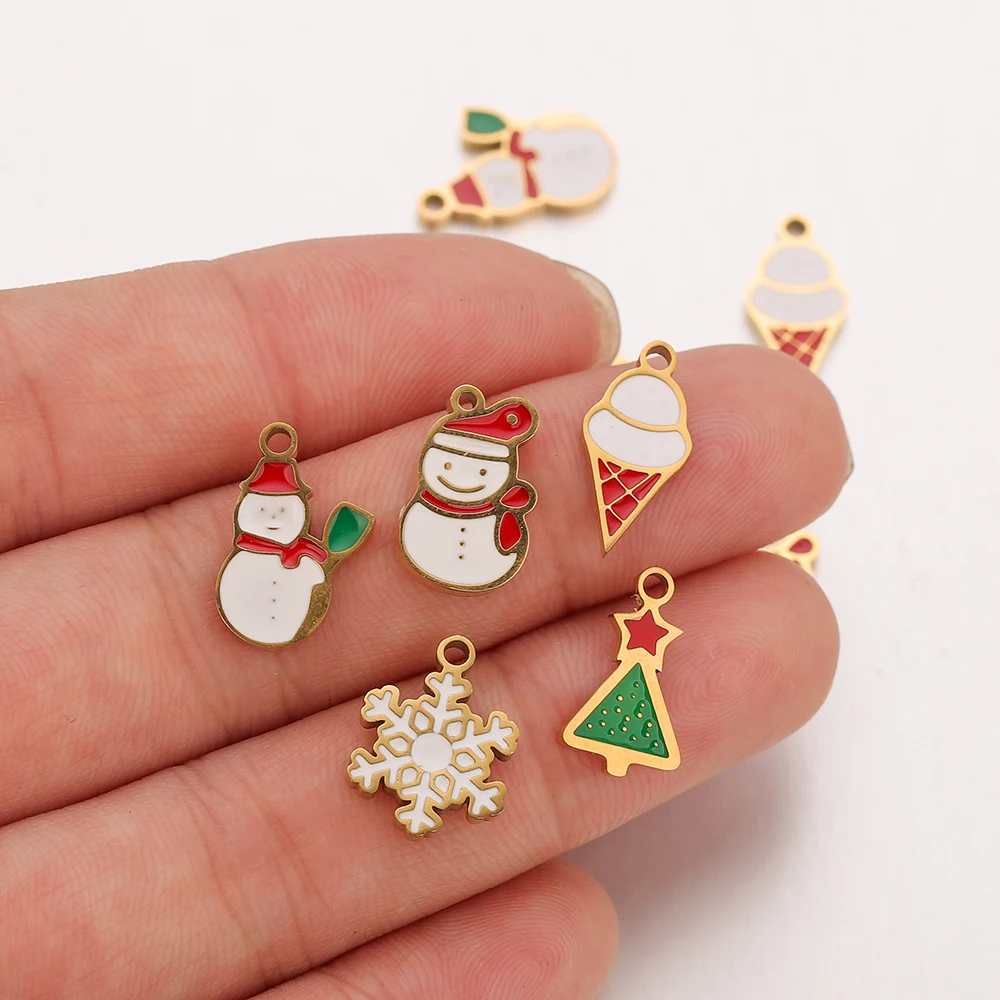 5pcs Stainless Steel Christmas Tree Snowflake Charm Gold-Plated PVD DIY Necklaces Bracelets Earrings Jewelry Making Accessories - Image 5