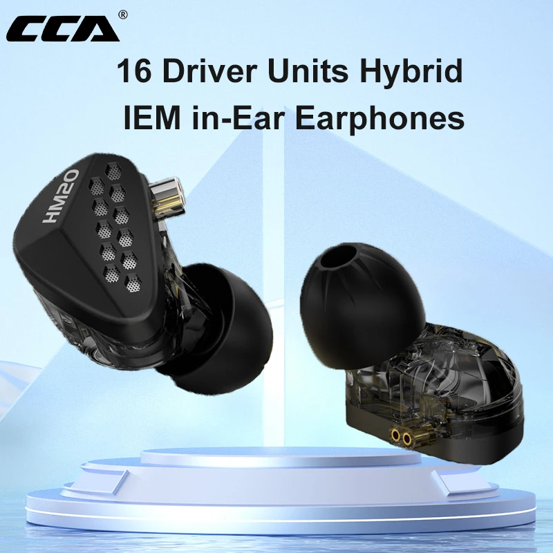 

CCA HM20 IEM in-Ear Earphones 7BA+1DD Hybrid 16 Drivers HiFi Noise Cancelling Sport Wired Earphone with 2 PIN Detachable Cable