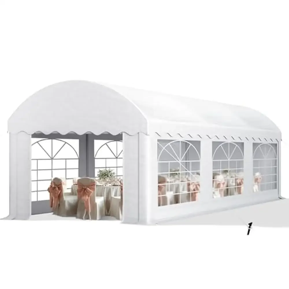 Outdoor Party Tent 10x20 ft Waterproof Canopy Carport Events Wedding Pavilion White PE Roof Heavy Duty Steel Frame Removable