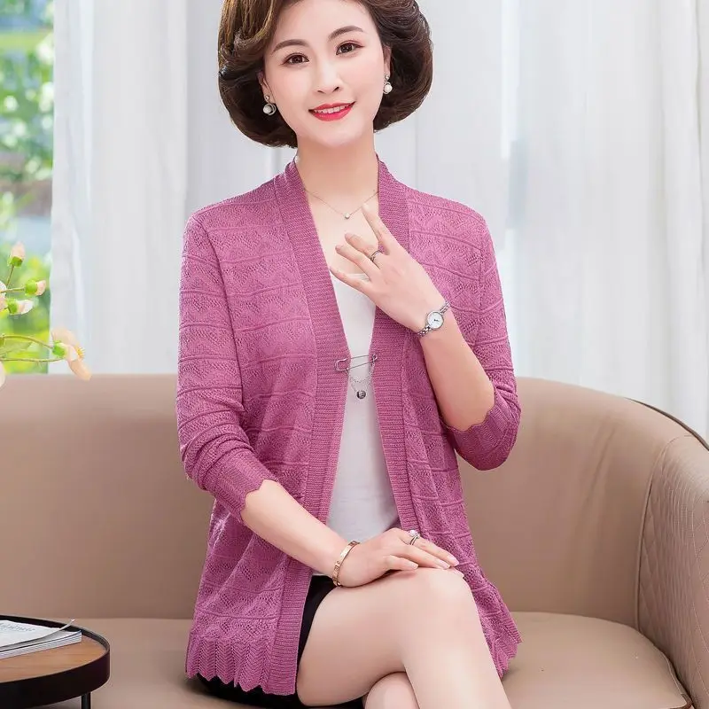 

Women Hollow Out Loose Shirts Knitted Half Sleeve Casual Top Chic Cardigan for Women 2025 Summer New Fashion Solid Clothing Z818