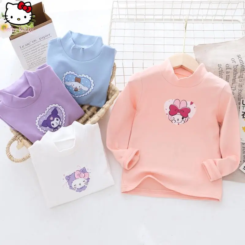

Новая осенняя модная футболка Hello Kitty для девочек, детская футболка Kuromi Kawaii, милые мультяшные мягкие удобные хлопковые топы с длинными рукавами