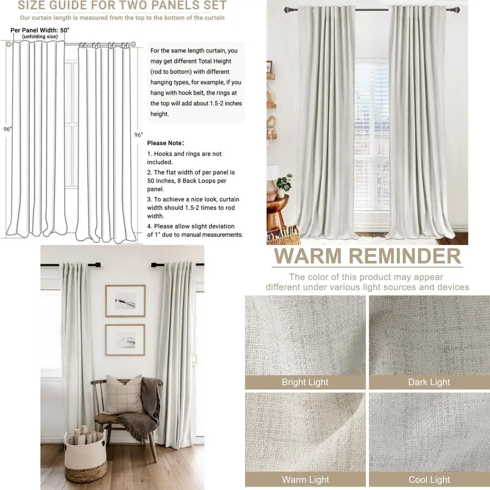 

Бежевые термоизолированные льняные шторы размером 50 x 96 л со спинкой, комплект из 2 панелей для спальни и гостиной