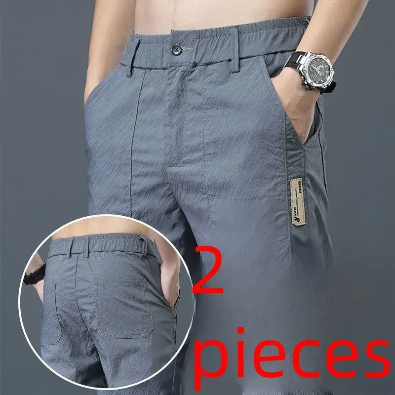 Men's Ice Silk Ultra-thin Casual Pants Korean-style Trendy Loose-fit Straight-leg Lightweight Quick-dry Long Trousers for Summer