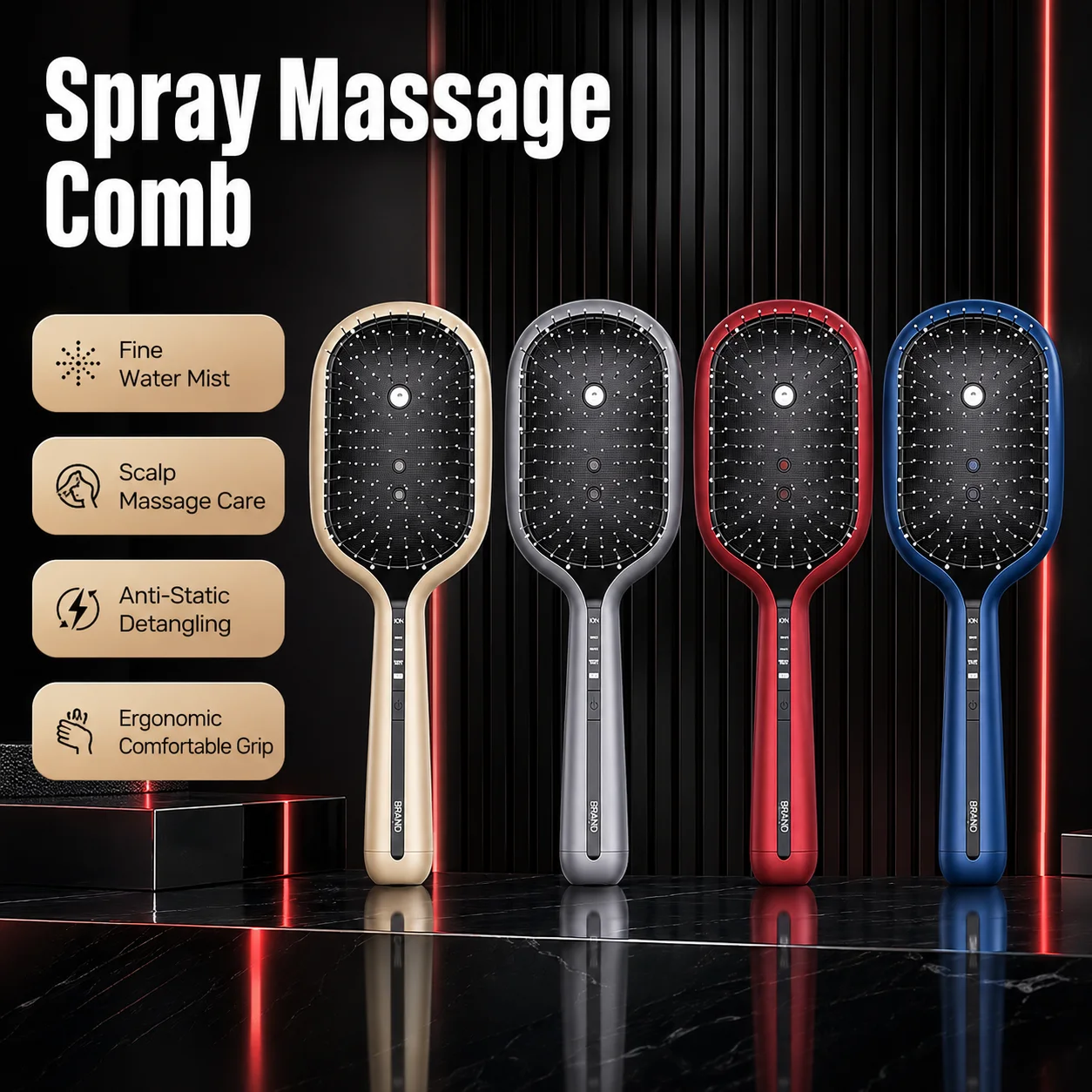 High Frequency Vibration Spray Massage Hair Comb Negative Ion Red Light Therapy Scalp Care Electric Hair Brush Rechargeable