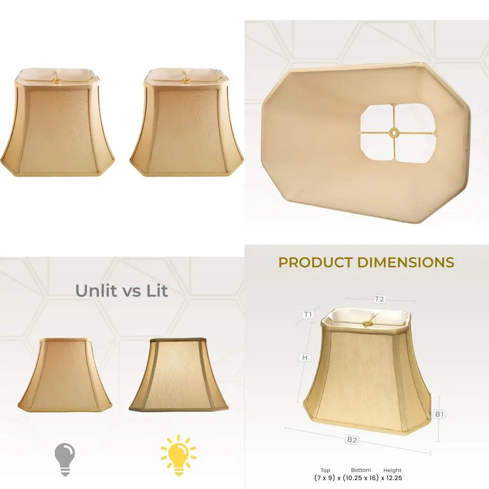 

Rectangle Cut Corner Basic Lamp Shades, 9x16x12.25 Antique Gold, 2-Pack, Premium Quality for Home Lighting