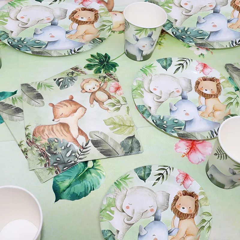 Dschungel Geburtstag Party Dekor Tier Palm Blätter Einweg Geschirr Set Kinder Junge Wild One Forest Safari Geburtstag Party Supplies – Detail 4