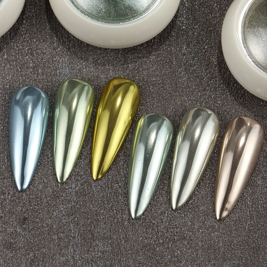 مجموعة بودرة لامعة للأظافر مكونة من 6 ألوان، مجموعة بودرة أظافر كروم بلون الشمبانيا الوردي المجسم بتأثير مرآة وأصباغ مانيكير ديكور