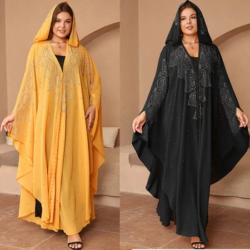 Robe Abaya à capuche caftan musulman pour femmes, Dubaï turc, biscuits, mousseline de soie, Djellaba élégante, adt Boubou, perles, vêtements africains