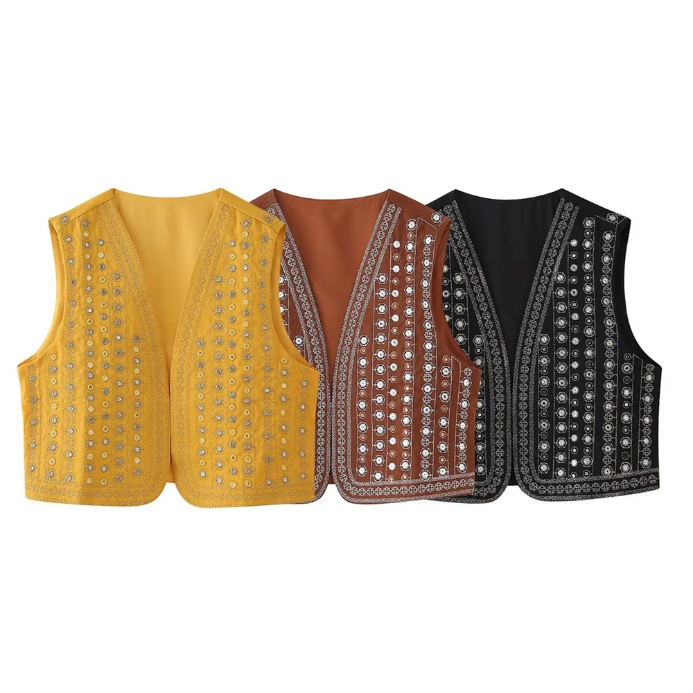 

loose V-neck bead embellished embroidered vest cardigan women's autumn and winter new item