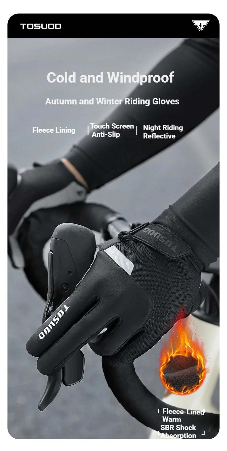 TOSUOD Winter-Fahrradhandschuhe MTB Vollfinger-Fahrradhandschuhe Touchscreen-fähig Rutschfeste Silikon-Handflächenauflage Fahr- und Reithandschuhe – Detail 1