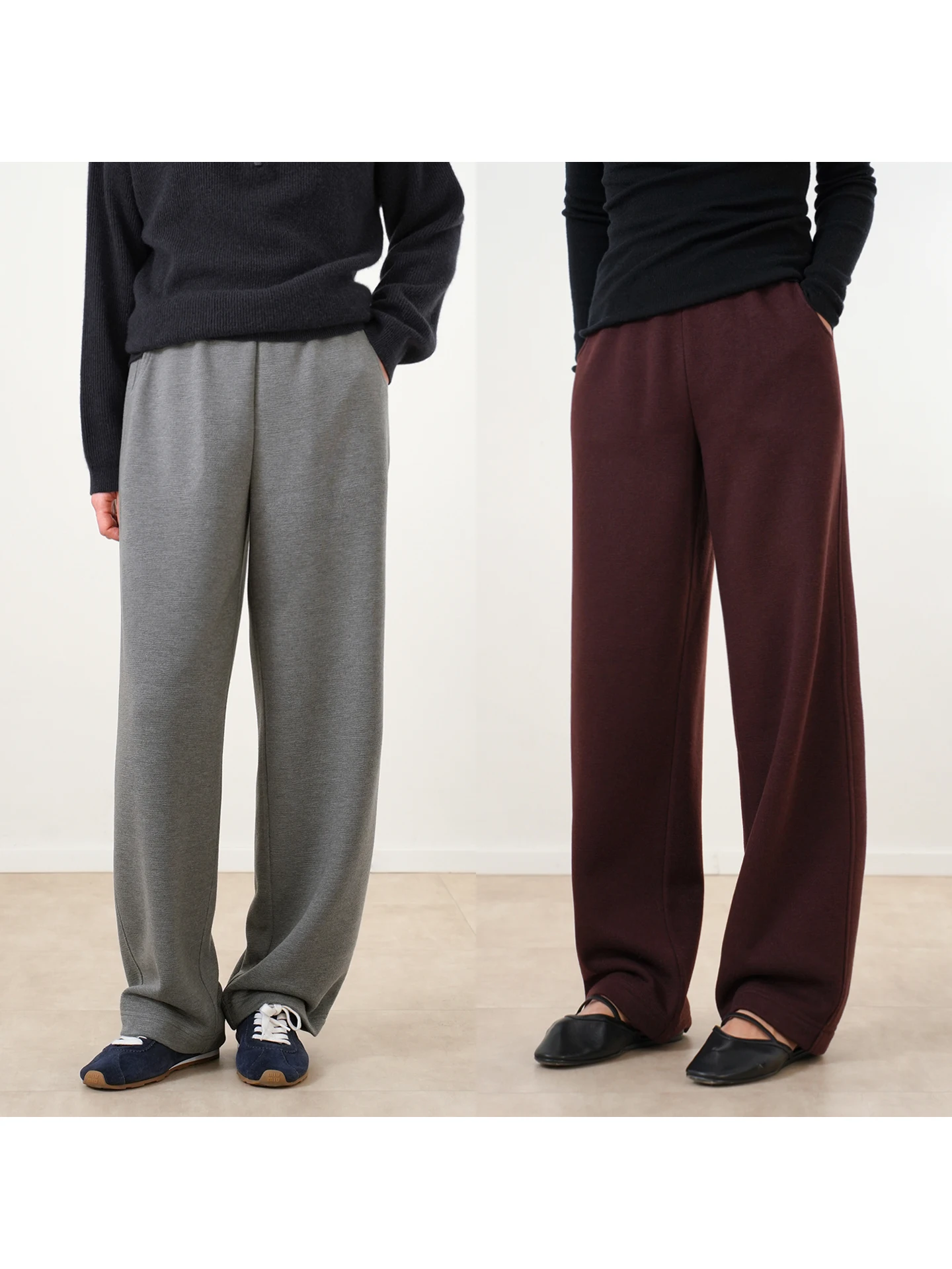 

Three plus Nine Woolen Straight Leg Pants Wool Casual Pants Fleece Lined Tailored Fit Natural Waist Commute Style