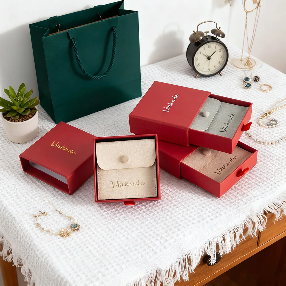 

Wholesale Bracelet Display Jewellery Drawer Boxes With Velvet Snap Pouch Luxury Necklace Ring Custom Logo Paper Wedding Gift Box