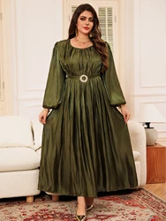 Abito da donna verde manica lunga con scollo a V in rilievo con cintura medio oriente elegante sciolto arabo Dubai arabo musulmano caftano turco