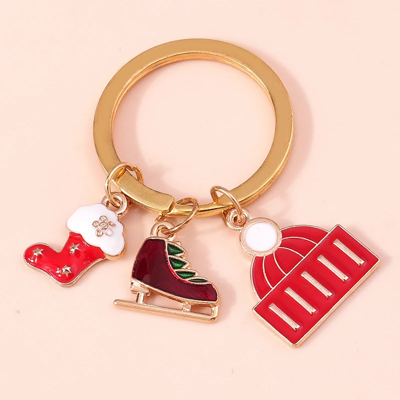 

Cute Enamel Christmas Hat Boots Charms Keychain for Car Key Festival Gift for Women Men Handbag Keyrings DIY Jewelry Accessories