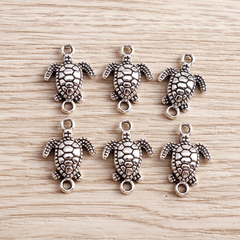Tusember 20 Stück 14*21mm Schildkröten-Anhänger Tibetisch Silberfarben Schildkröten-Charms DIY Handgemachtes Antik-Schmuckzubehör – Detail 6